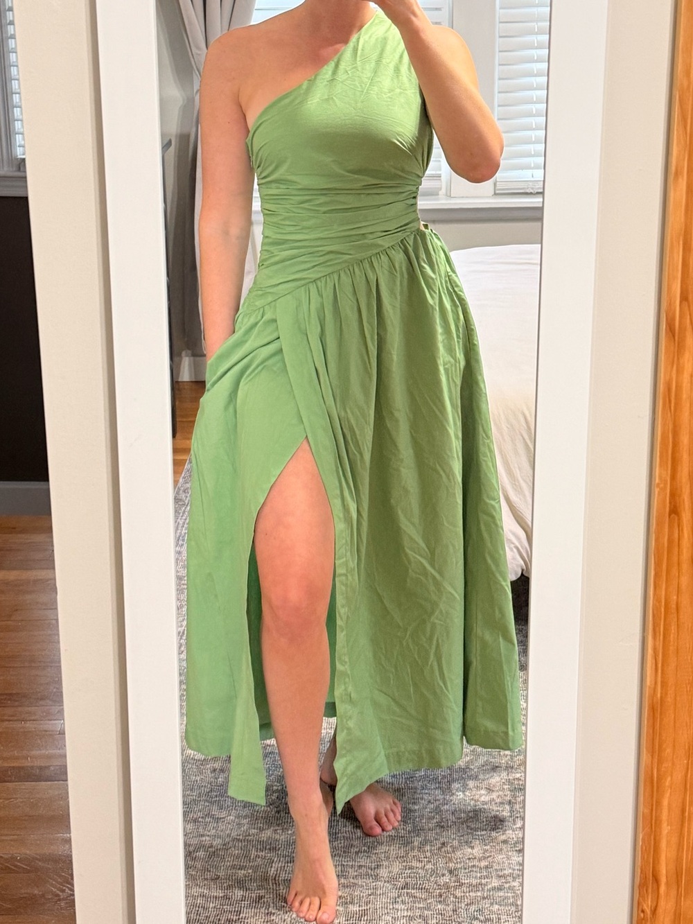 Abercrombie & Fitch One-Shoulder Sage Green Maxi Dress with Side Slit